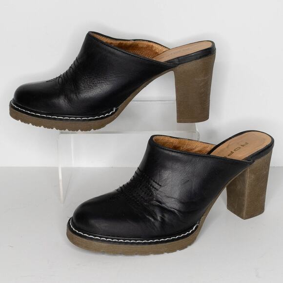 Roper Mule Clogs Leather Y2K 90s Western Boho Cottage Minimalist Heels Black 6.5 - Picture 2 of 7